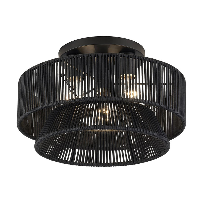 Livex Florell 3Lt 15" Dia Semi-Flush, Black/Parisian Polyester