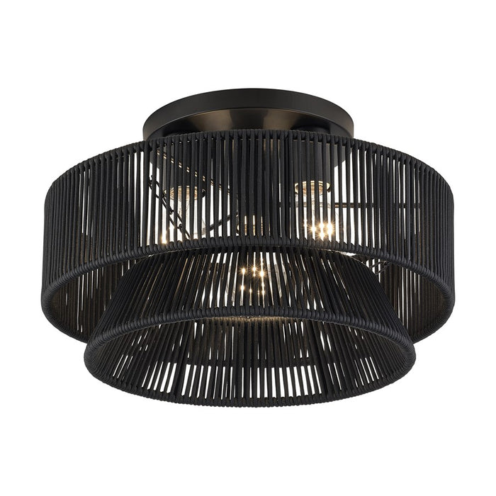 Livex Florell 3Lt 15" Dia Semi-Flush, Black/Parisian Polyester