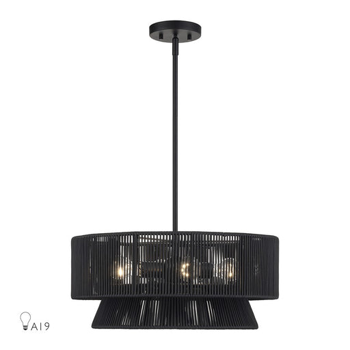 Livex Florell 4Lt Pendant Chandelier, Black/Parisian Night Polyester - 60254-04