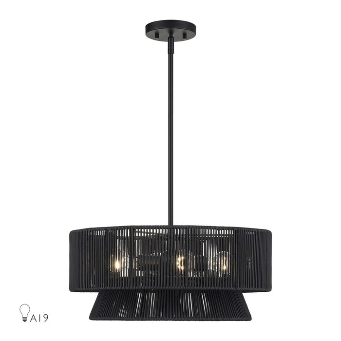 Livex Florell 4Lt Pendant Chandelier, Black/Parisian Night Polyester - 60254-04