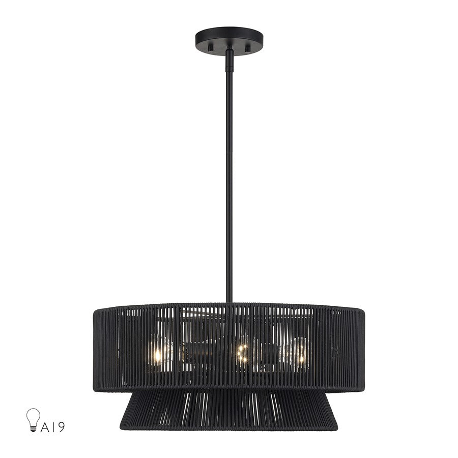 Livex Florell 4Lt Pendant Chandelier, Black/Parisian Night Polyester - 60254-04