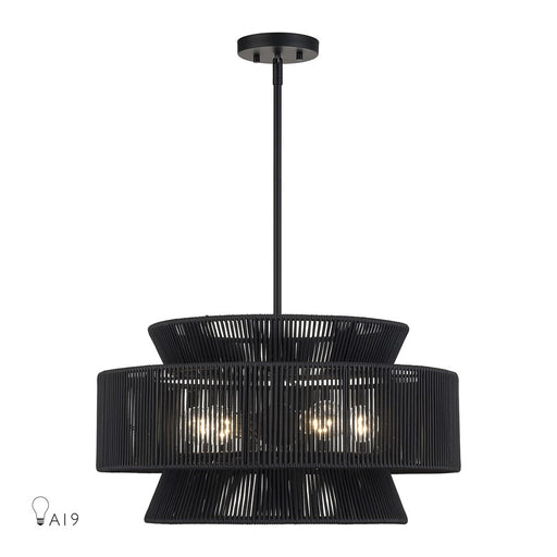 Livex Florell 5Lt Pendant Chandelier, Black/Parisian Night Polyester - 60255-04