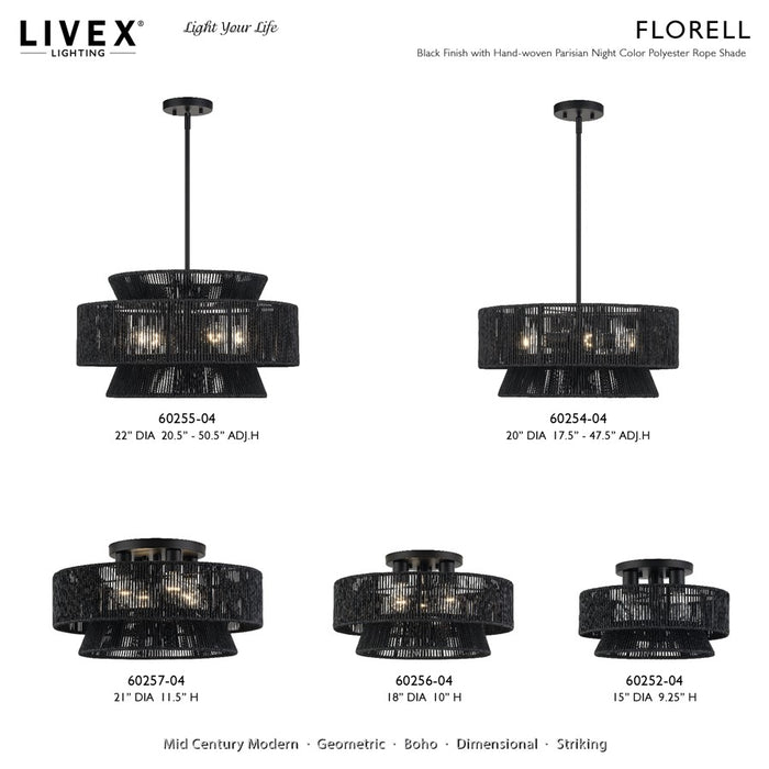 Livex Florell 5Lt Pendant Chandelier, Black/Parisian Night Polyester