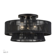 Livex Florell 3Lt 18" Dia Semi-Flush, Black/Parisian Polyester - 60256-04