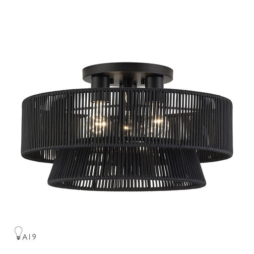 Livex Florell 3Lt 18" Dia Semi-Flush, Black/Parisian Polyester - 60256-04