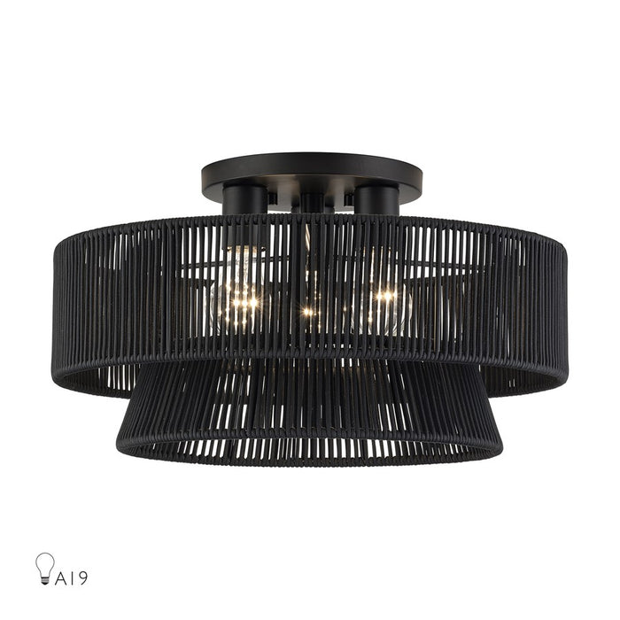 Livex Florell 3Lt 18" Dia Semi-Flush, Black/Parisian Polyester - 60256-04
