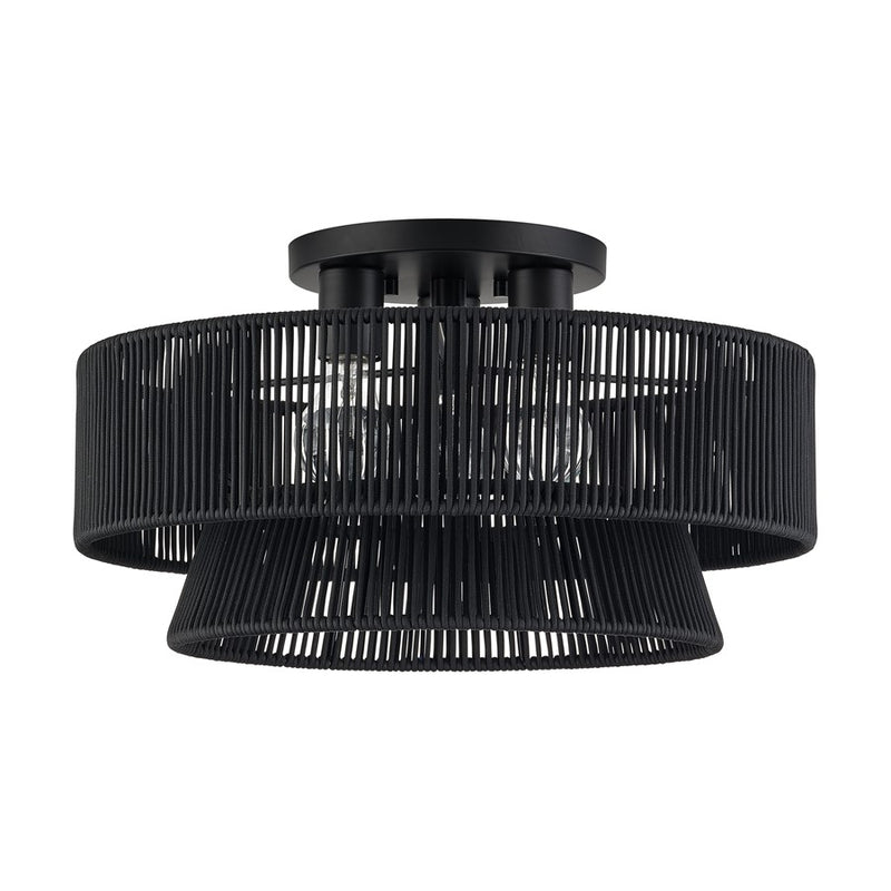 Livex Florell 3Lt 18" Dia Semi-Flush, Black/Parisian Polyester