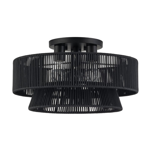 Livex Florell 3Lt 18" Dia Semi-Flush, Black/Parisian Polyester