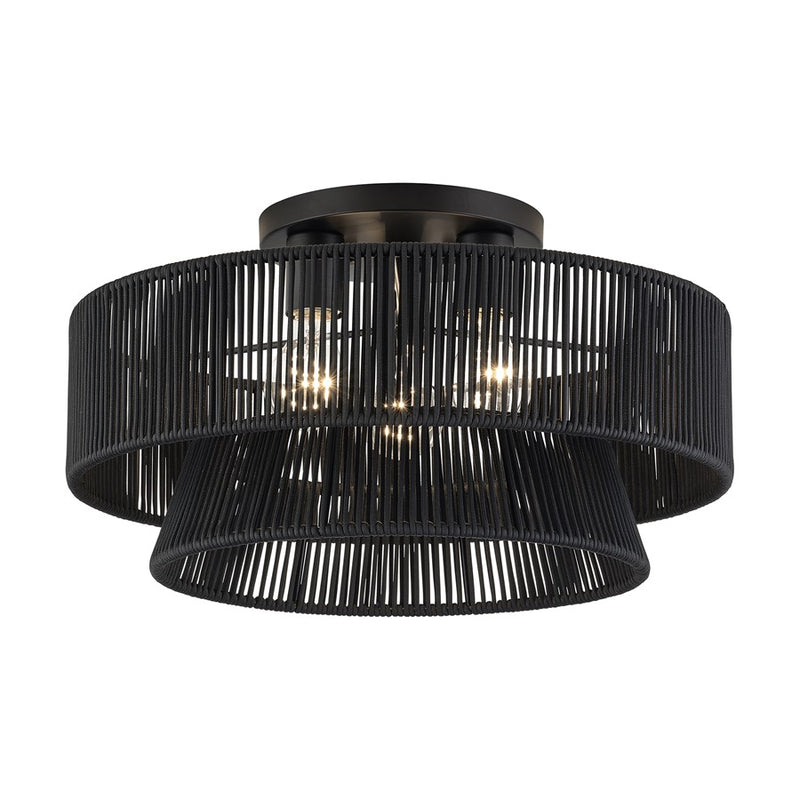 Livex Florell 3Lt 18" Dia Semi-Flush, Black/Parisian Polyester