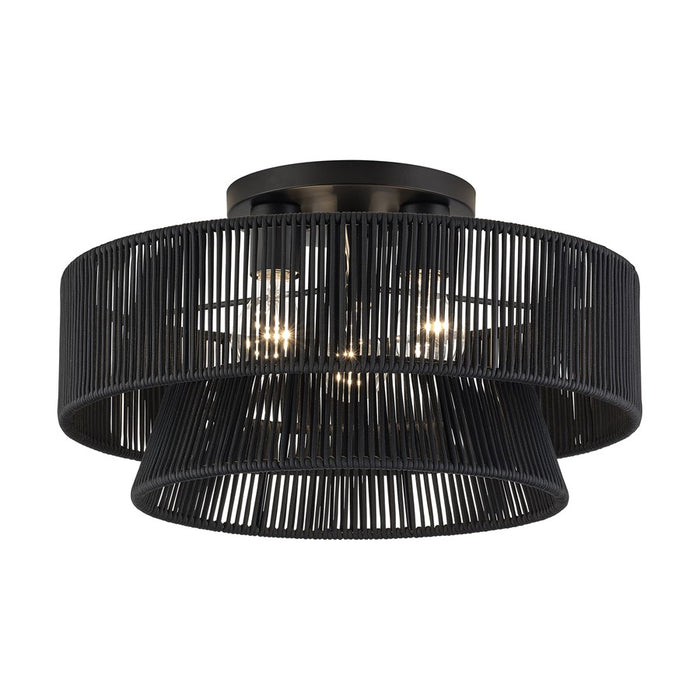 Livex Florell 3Lt 18" Dia Semi-Flush, Black/Parisian Polyester