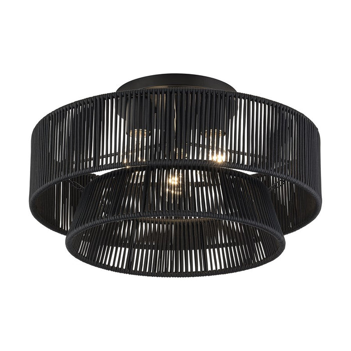 Livex Florell 3Lt 18" Dia Semi-Flush, Black/Parisian Polyester