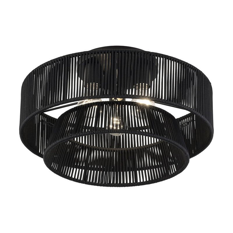 Livex Florell 3Lt 18" Dia Semi-Flush, Black/Parisian Polyester
