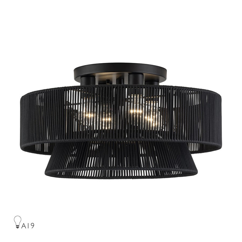 Livex Florell 4Lt 21" Dia Semi-Flush, Black/Parisian Polyester - 60257-04