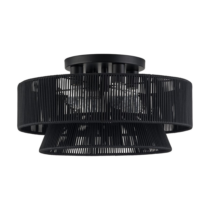 Livex Florell 4Lt 21" Dia Semi-Flush, Black/Parisian Polyester