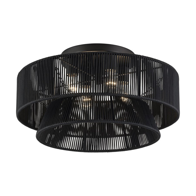 Livex Florell 4Lt 21" Dia Semi-Flush, Black/Parisian Polyester