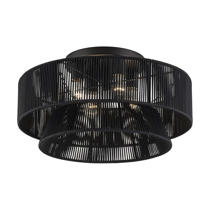 Livex Florell 4Lt 21" Dia Semi-Flush, Black/Parisian Polyester