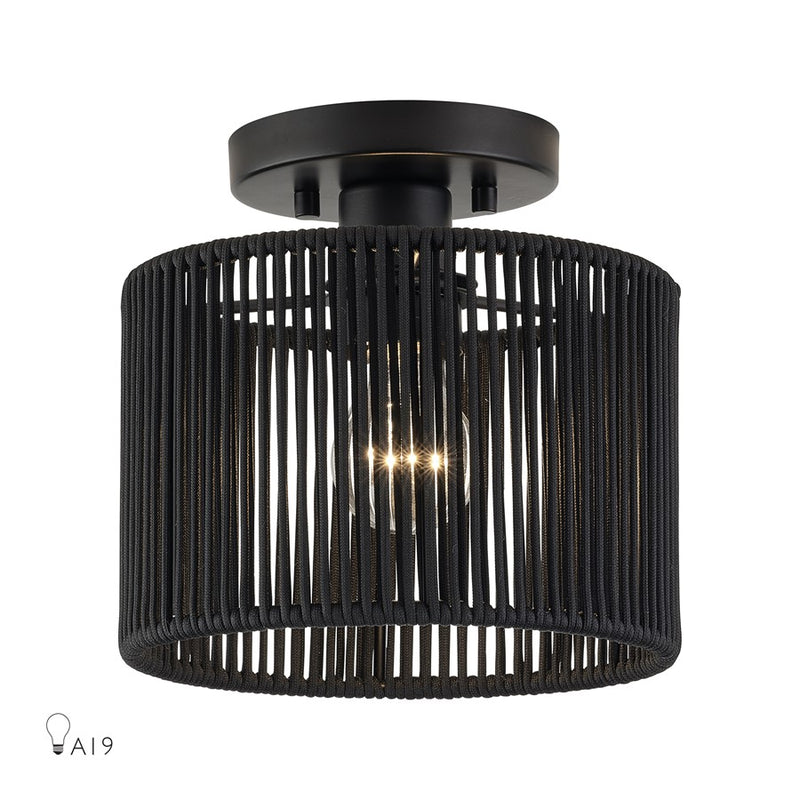 Livex Acordia 1Lt 8.5" Dia Semi-Flush, Black/Parisian Polyester - 60264-04