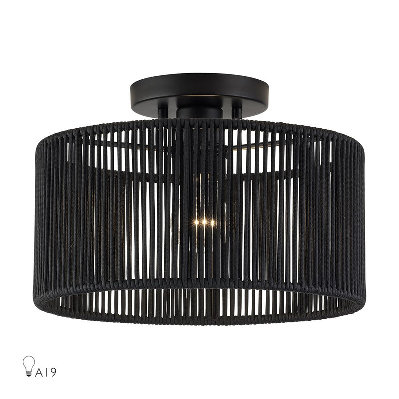 Livex Acordia 1Lt 12" Dia Semi-Flush, Black/Parisian Polyester - 60265-04