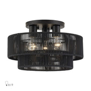 Livex Acordia 3Lt 15" Dia Semi-Flush, Black/Parisian Polyester - 60266-04
