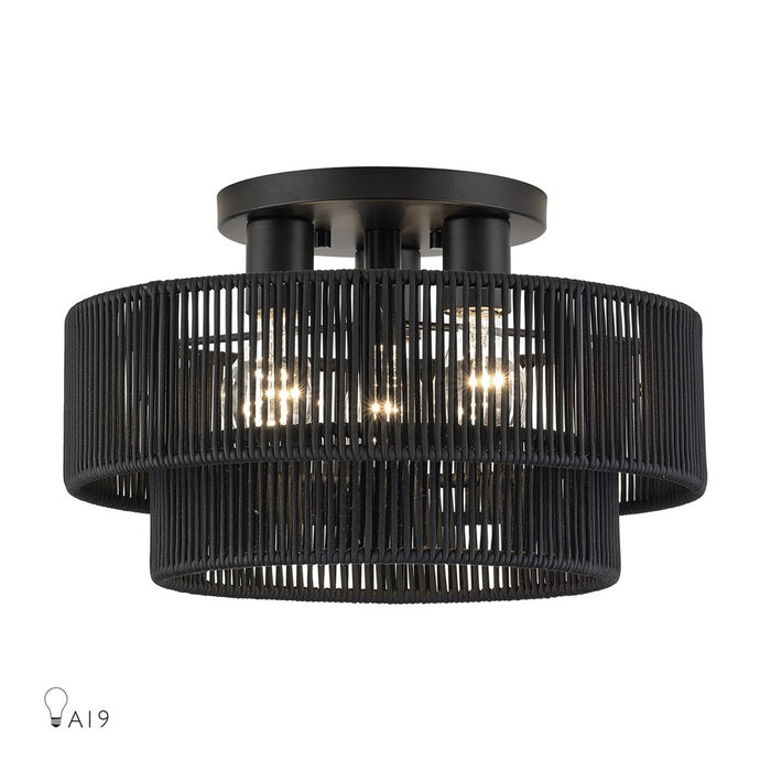 Livex Acordia 3Lt 15" Dia Semi-Flush, Black/Parisian Polyester - 60266-04