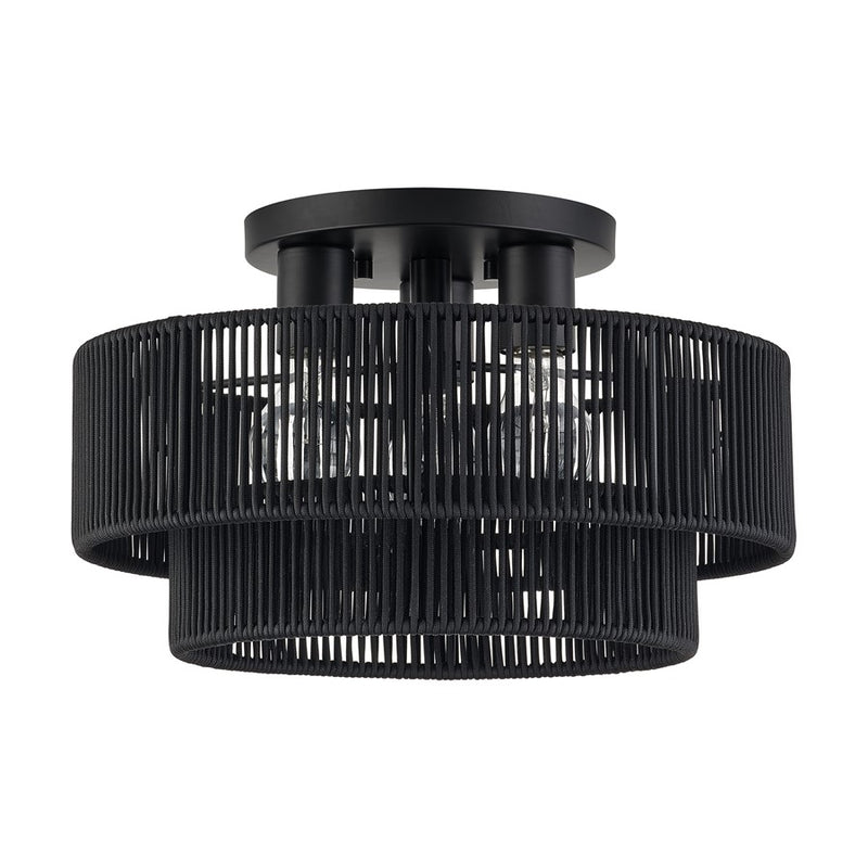 Livex Acordia 3Lt 15" Dia Semi-Flush, Black/Parisian Polyester