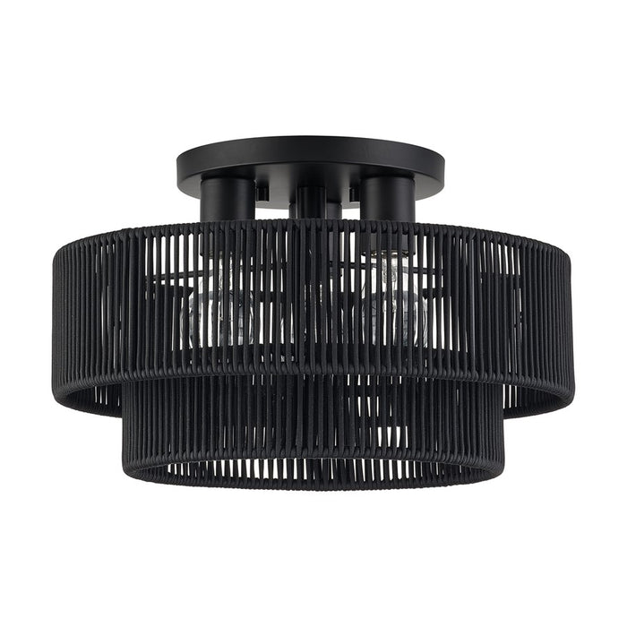Livex Acordia 3Lt 15" Dia Semi-Flush, Black/Parisian Polyester