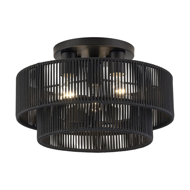 Livex Acordia 3Lt 15" Dia Semi-Flush, Black/Parisian Polyester