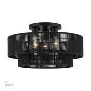 Livex Acordia 3Lt 18" Dia Semi-Flush, Black/Parisian Polyester - 60267-04
