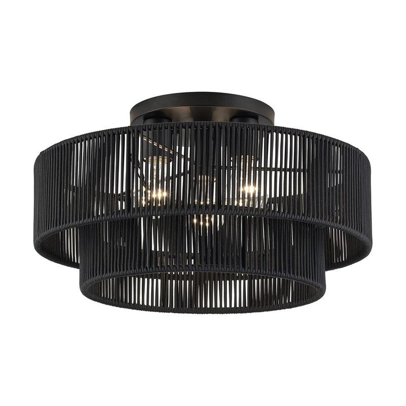 Livex Acordia 3Lt 18" Dia Semi-Flush, Black/Parisian Polyester