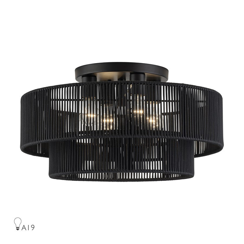 Livex Acordia 4Lt 21" Dia Semi-Flush, Black/Parisian Polyester - 60268-04