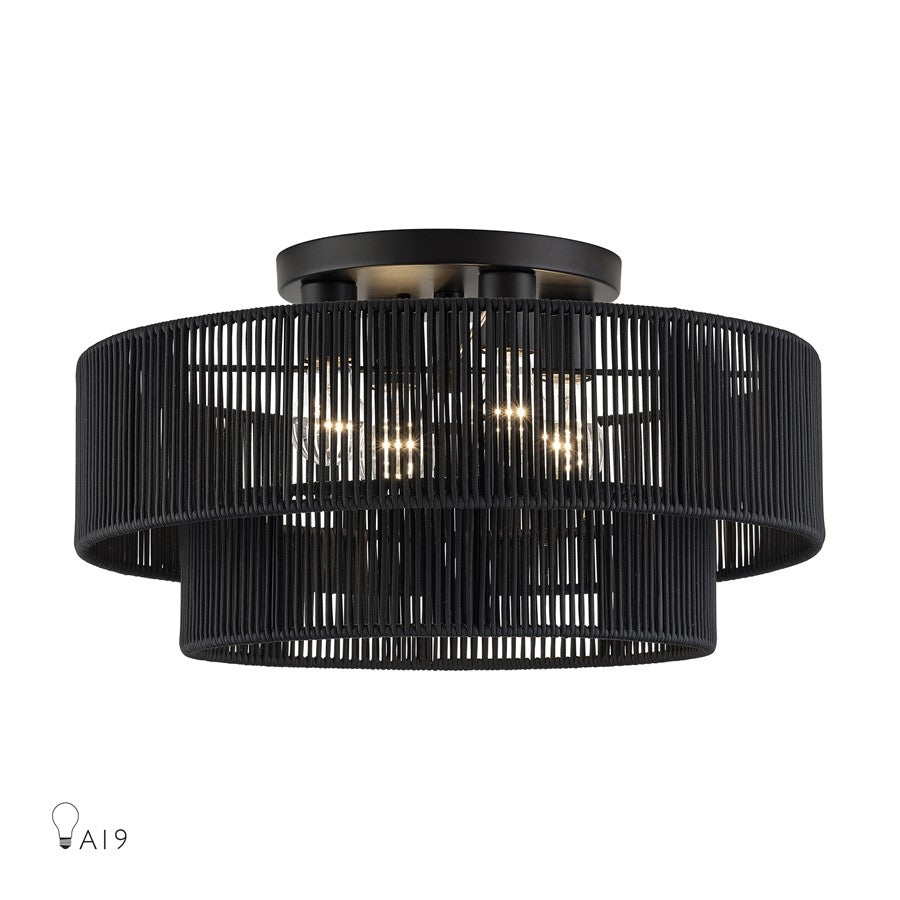 Livex Acordia 4Lt 21" Dia Semi-Flush, Black/Parisian Polyester - 60268-04