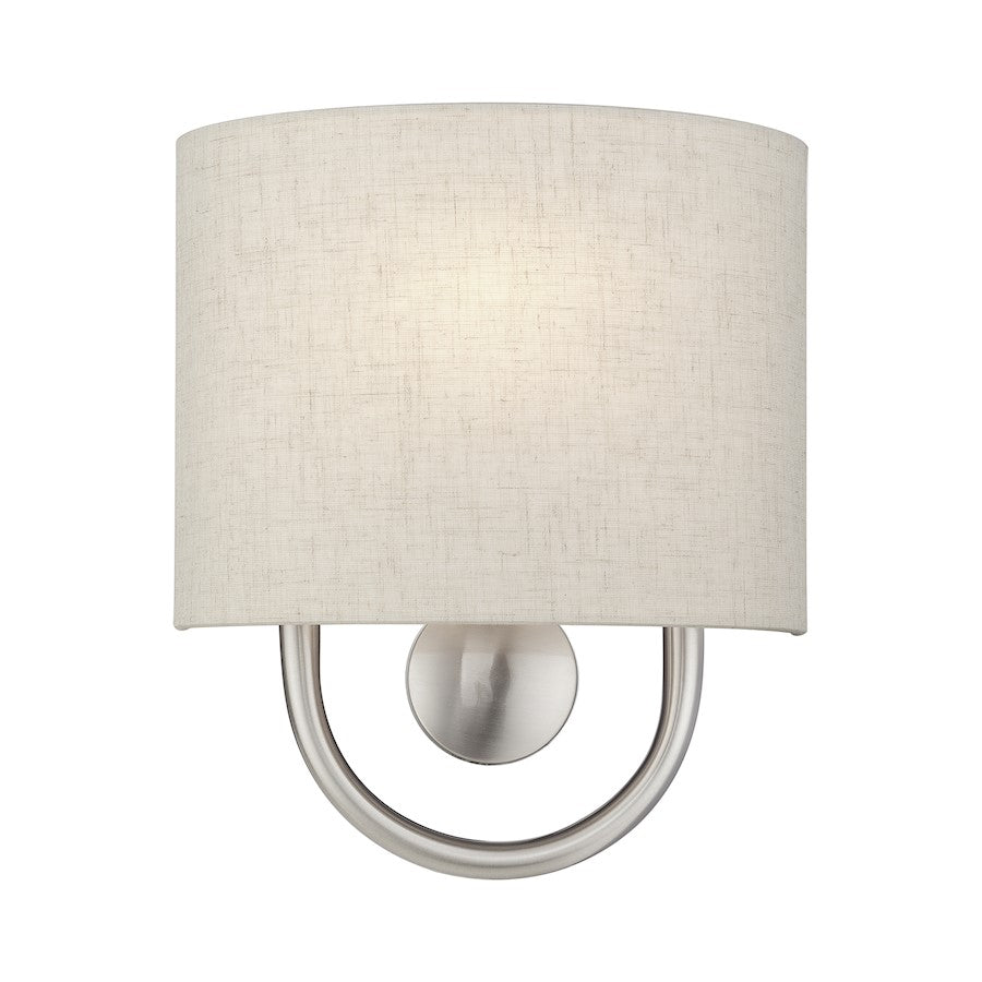 Livex Stratton 1Lt ADA Sconce, Nickel/Oatmeal Fabric/White Fabric - 60271-91