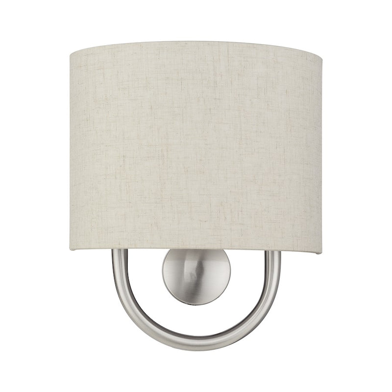 Livex Stratton 1Lt ADA Sconce, Nickel/Oatmeal Fabric/White Fabric