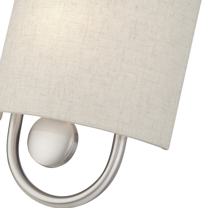 Livex Stratton 1Lt ADA Sconce, Nickel/Oatmeal Fabric/White Fabric