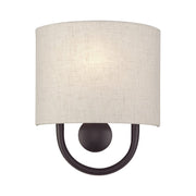 Livex Stratton 1Lt ADA Sconce, Bronze/Oatmeal Fabric/White Fabric - 60271-92