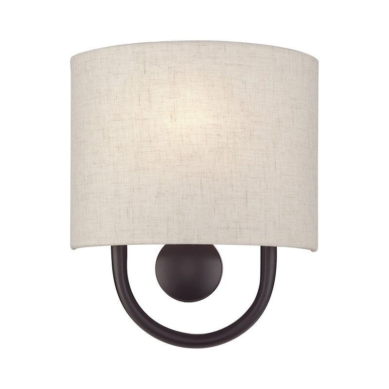 Livex Stratton 1Lt ADA Sconce, Bronze/Oatmeal Fabric/White Fabric - 60271-92