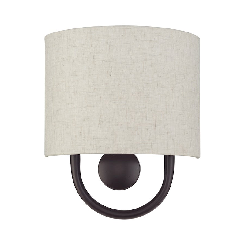 Livex Stratton 1Lt ADA Sconce, Bronze/Oatmeal Fabric/White Fabric