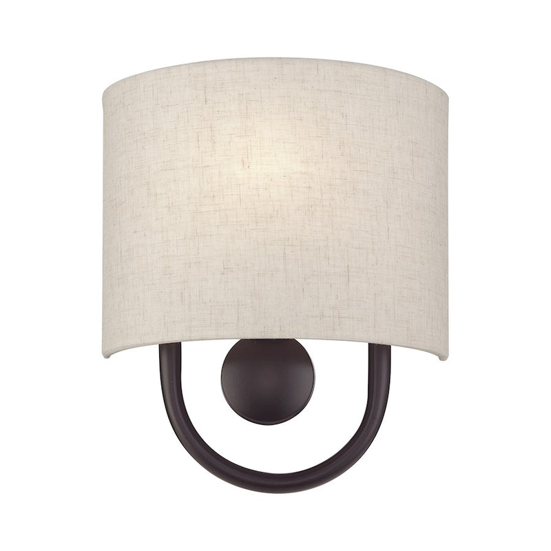 Livex Stratton 1Lt ADA Sconce, Bronze/Oatmeal Fabric/White Fabric