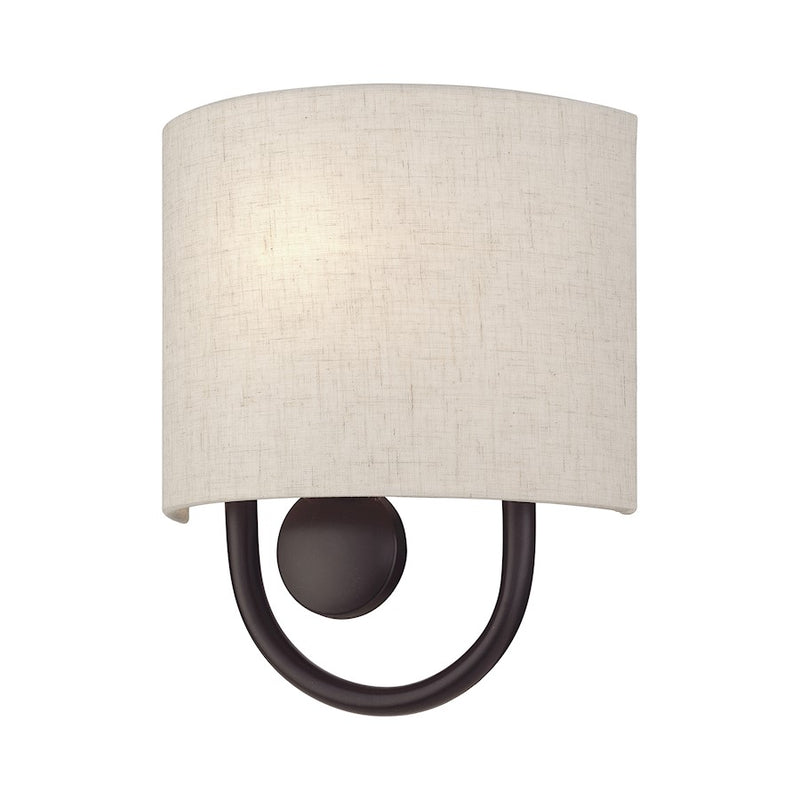 Livex Stratton 1Lt ADA Sconce, Bronze/Oatmeal Fabric/White Fabric