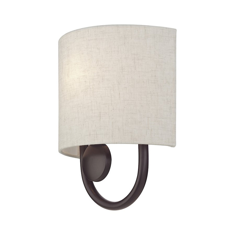 Livex Stratton 1Lt ADA Sconce, Bronze/Oatmeal Fabric/White Fabric