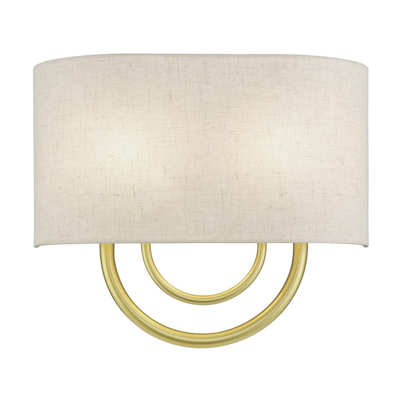 Livex Stratton 2Lt 13" ADA Sconce, Gold/Oatmeal Fabric/White Fabric - 60272-33