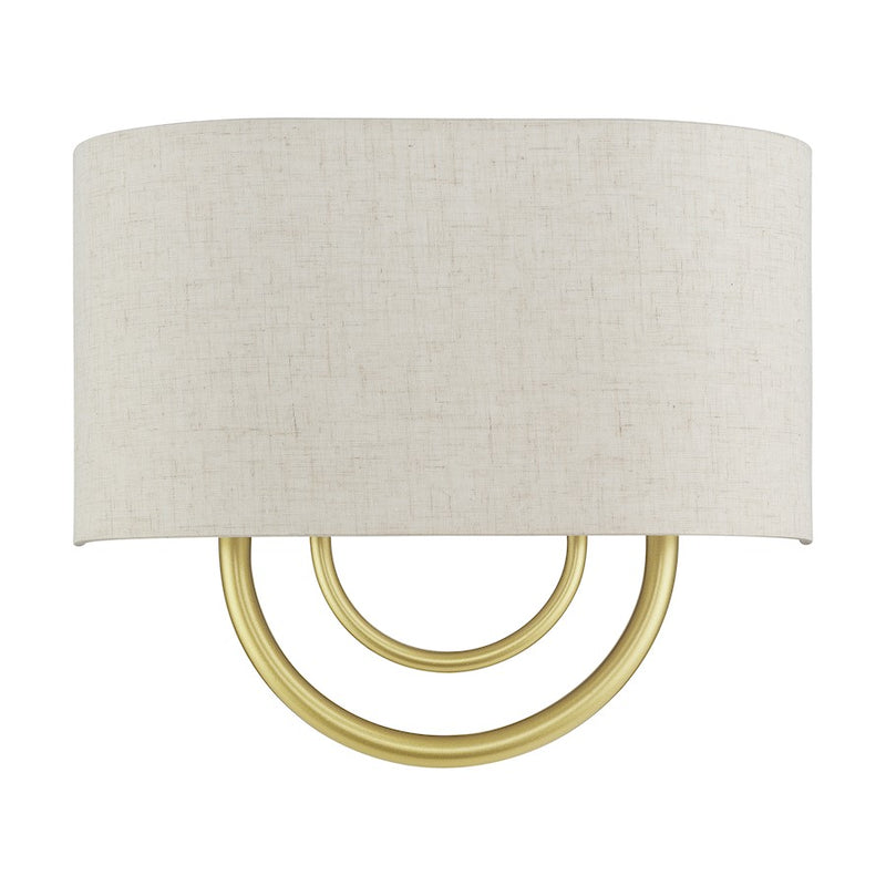 Livex Stratton 2Lt 13" ADA Sconce, Gold/Oatmeal Fabric/White Fabric