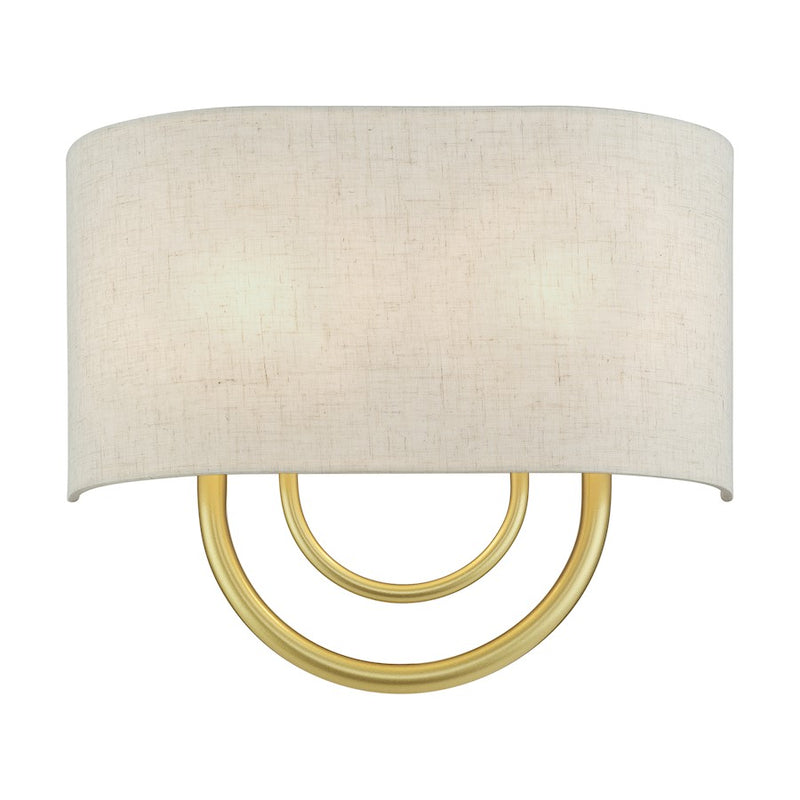 Livex Stratton 2Lt 13" ADA Sconce, Gold/Oatmeal Fabric/White Fabric
