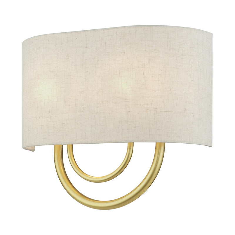 Livex Stratton 2Lt 13" ADA Sconce, Gold/Oatmeal Fabric/White Fabric