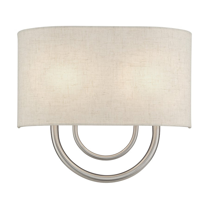 Livex Stratton 2Lt 13" ADA Sconce, Nickel/Oatmeal Fabric/White Fabric - 60272-91