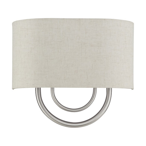 Livex Stratton 2Lt 13" ADA Sconce, Nickel/Oatmeal Fabric/White Fabric