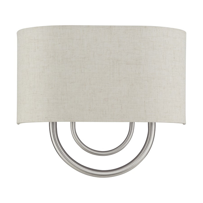 Livex Stratton 2Lt 13" ADA Sconce, Nickel/Oatmeal Fabric/White Fabric
