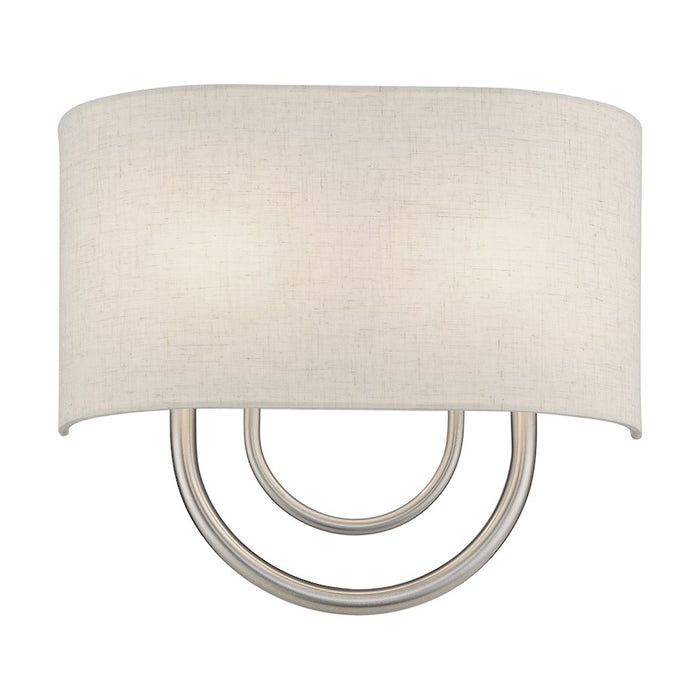 Livex Stratton 2Lt 13" ADA Sconce, Nickel/Oatmeal Fabric/White Fabric
