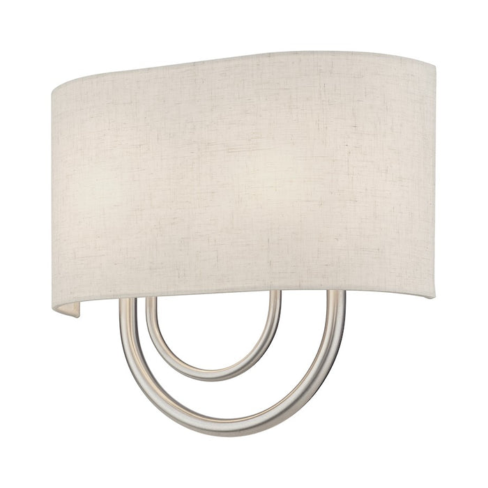 Livex Stratton 2Lt 13" ADA Sconce, Nickel/Oatmeal Fabric/White Fabric