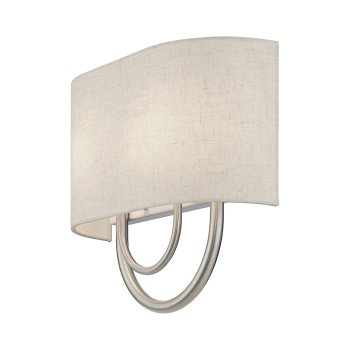 Livex Stratton 2Lt 13" ADA Sconce, Nickel/Oatmeal Fabric/White Fabric